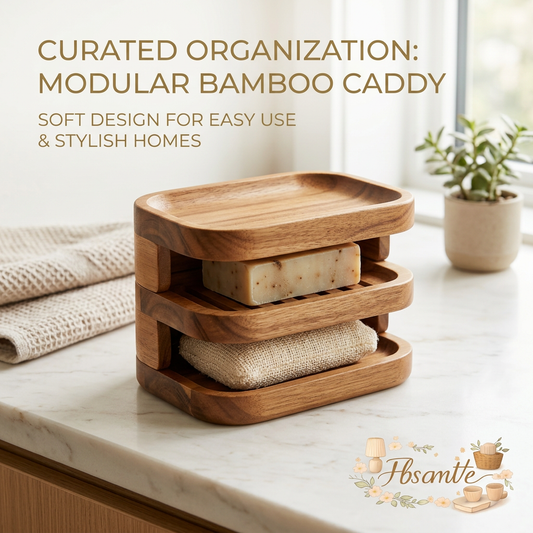 FbscmVe™ Modular Bamboo Soap Dish Holder, 3-Tier Stackable Wooden Soap Tray Saver for Shower Countertop, Eco-Friendly Sponge Caddy & Bathroom Organizer, Self-Draining Bar Soap Holder for Kitchen Sink