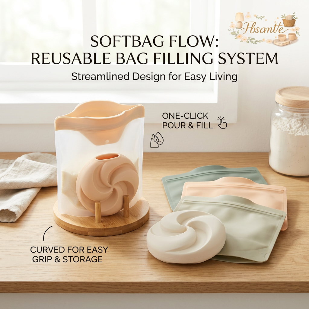 FbscmVe™ Reusable Silicone Food Storage Bags with Bamboo Stand & Easy-Pour Swirl Funnel | Leakproof Stand-Up Freezer Bag Set, Meal Prep Bag Holder Rack, Eco-Friendly Kitchen Storage & Pantry Organization